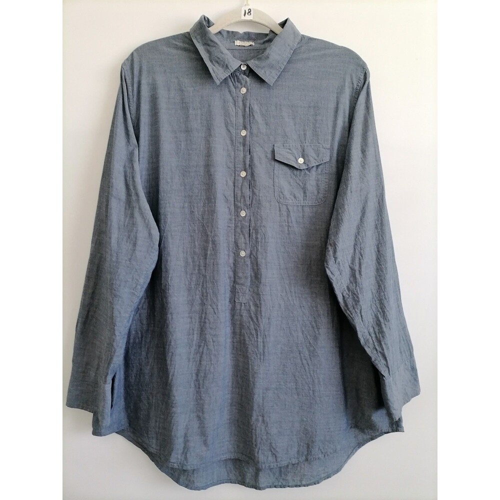 J. Crew Blue Roll Tab Sleeve Spread Collared 1/2 Button Up Shirt XL (estimated)